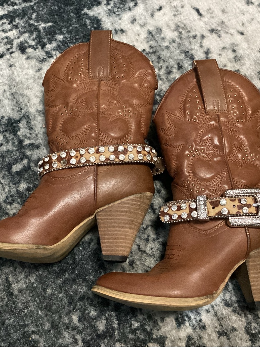 Very Volatile Brown Crystal Strap Western Ankle Boots